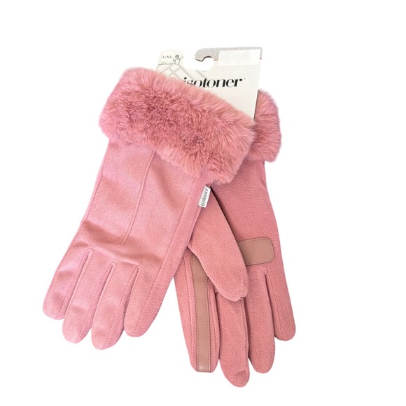 Isotoner Gloves Womens L/XL Dark Orchid Pink New Faux Fur smarTouch 289W3DKOL - Picture 1 of 6